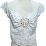 Urban Romantics Y2K Eyelet Crop Top L White Smocked V Neck Boho Chic Coquette Photo 0