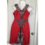 Sandra Darren  Women’s Red Paisley Sleeveless Dress Size 10 Stretch Fit Career Photo 1