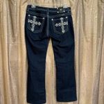 Miss Me Dark Blue Rhinestone Cross Pocket Denim Boot Cut Jeans 32 Altered Photo 1