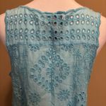 Johnny Was  Aqua Blue Embroidered Eyelet Tank Tunic Size M Boho Resort Wear Photo 6