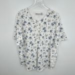 Fashion Bug  blouse women's 18/20W henley short sleeve white blue floral cottage Photo 8