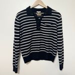 J.Crew  Cashmere collared sweater in stripe size XS Oversized Relaxed Black Photo 1