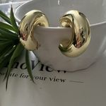 Anthropologie Gold Plated Lightweight Earrings Chunky Hoop Stainless Steel Womens Jewelry Photo 1