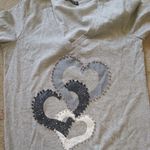 Women’s Graphic Embellished Heart Print S/S Tee in Heathered Gray sz small EUC Photo 4