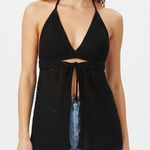 Black Crochet Halter Top Boho Festival Beach Cover Up Size M Photo 0