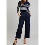 Sézane  Marino Wool-Blend Wide Leg Cropped Pants, Navy, FR46/US14 Photo 1