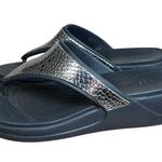 Crocs Monterey Metallic Silver Platform Wedge Sandal Thong Flip Flop Sz 11 Comfy Photo 1
