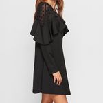 Black Polka Dot Mesh Neck Ruffle Trim A Line Dress Black Size M Photo 2