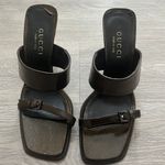 Gucci Vintage 90s Double Strap Brown Leather Block Heel Mule Sandals Photo 2
