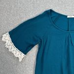 Kori America Crochet Trim Blouse Women's Small Teal Blue 3/4 Sleeve Photo 1