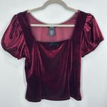 Aura Burgundy Babydoll Velvet Puff Sleeve Square Neck Bow Top Womens Medium Photo 1