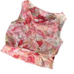 Carlisle  Silk Top Women Size 10 Pink‎ Sheer Floral Cowl Neck Fairy Old Money Photo 11