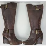 a.n.a . A New Approach Womens Boots 7 Brown Leather Knee High Wedges Heels Buckle Photo 13