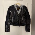 BLANK NYC  Hoodie Faux Leather Motorcycle Jacket Black Grey Photo 2