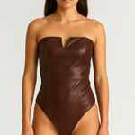ZARA Faux Leather Sleeveless Bodysuit Brown X-Small Photo 0