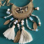 Women’s Boho Double Strand Mixed Bead Fringe Tassel Gold Tone Medallion Necklace Photo 8