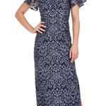 JS Collections Celestina Column Gown in navy nickel Size 8 formal event wedding Photo 0