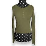Forever 21 Womens Top Sz L Olive Green Cropped Length Ribbed Knit Long Sleeve Photo 2