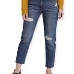 Gap 🔃 High Rise Girlfriend Medium Indigo Wash Raw Hem Distressed Jeans Photo 0
