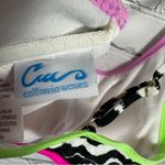 California Waves Juniors’ Printed Asymmetric Bikini Top Black Pink Lime L NWT Photo 8