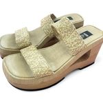 Vintage 90s Y2K L.E.I. Woven Square Toe Cutout Platform Wedge Sandals Size 8 Tan Photo 0