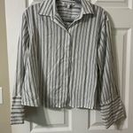 Elizabeth and James  Wide Cuff Striped Button Down White Gray Striped Shirt Large Photo 0