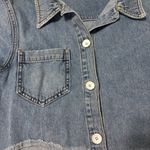 Free People Light Wash Denim Blue Button Up Shirt Crop Top Women’s Sz 10 Photo 2