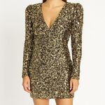 Lulus NWT Lulu’s Gold Sequin Long Sleeve Mini Dress Medium Holiday NYE Photo 0