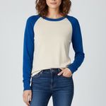 EQUIPMENT FEMME Silk Baseball Style Long Sleeve Sweater Top XS Cream Blue Photo 6