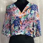 Women’s Tiffany & Tomato Crop Back Tie Blouse 3/4 Sleeve Top V Neck Sz L NWT Size L Photo 0