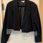 International concepts Macy's I.N.C Black Rhinestone Fringe Cropped Blazer Photo 0