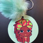 Handmade New, Adorable African American Girl Green Faux Fur Pom-Pom Keychain Photo 0