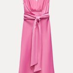 ZARA  maxi dress pink satin effect floral tie scarf wedding party cocktail Photo 13