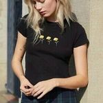 Brandy Melville /John Galt Black Three Flower Shirt Photo 0