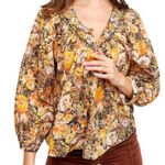 Free People We The Free Cool Meadow Midnight Combo Long Balloon Sleeves Boho Slouchy Top L Photo 8