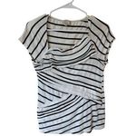 Anthropologie By  Cap Sleeve Pleated Top Striped White Black Women's Size Small Photo 0