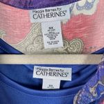 Maggie Barnes‎ Catherines 3X Sheer Blouse Tank Set Paisley Floral Button Front Blue Photo 9