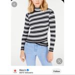Black & White Striped Crossover Crop Mock Sweater Size L Photo 1
