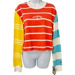Champion  Colorblock Red Yellow Blue Striped Cropped Long Sleeve Tee sz M NEW Tag Photo 3