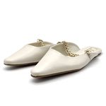 Lulus  Lavareta White Chain Pointed-Toe Loafer Slides Cream Off-White Size 7.5 Photo 6