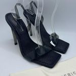 Good American  Black Crystal Crush Lucite Sandal Size 8.5 Black Glitter New Photo 2