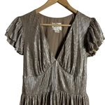 Shoshanna  Hera Plisse Metallic Pleated Short Sleeve V-Neck Maxi Dress Size 6 Photo 6