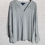 Bandolino Women Lightweight Beaded Blue Striped Roll Tab Long Sleeve Trinity Blouse Size XXL Photo 0