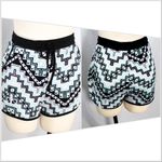 No Boundaries Black White and Teal Mint Southwestern Tribal Print Soft Shorts with Pockets Photo 1