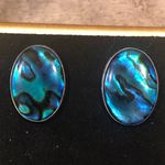 S.J. Abalone Cabochon Inlay Sterling Silver Oval Earrings Blue Photo 5