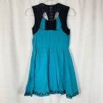 Free People  | Water Lily Turquoise Black Crochet Embroidered Aztec Mini Dress Photo 5