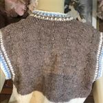 VINTAGE 1980'S BROWN, CREAM & BLUE SLEEVELESS V NECK SWEATER VEST (L) Brown Size L Photo 6