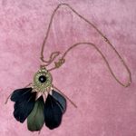 Boho Vintage Gold Tone Black Feather Fringe Statement Necklace Photo 0