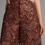 Anthropologie By Floral Faux Leather Lace Shorts in Cocoa Plum - Size 4 Photo 0