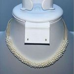 Cream Colored Seed Bead and Corded Choker Necklace Silver Photo 0